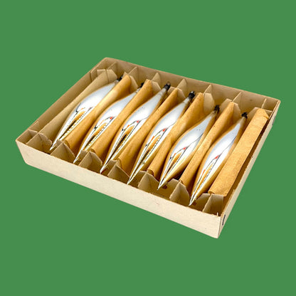 Vintage Shiny Silver Teardrop Christmas Tree Ornaments in Original Box- Mercury Glass