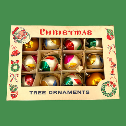Vintage Mid-Century Christmas Ornaments, Box of 12 Shiny Brite Style - Mercury Glass