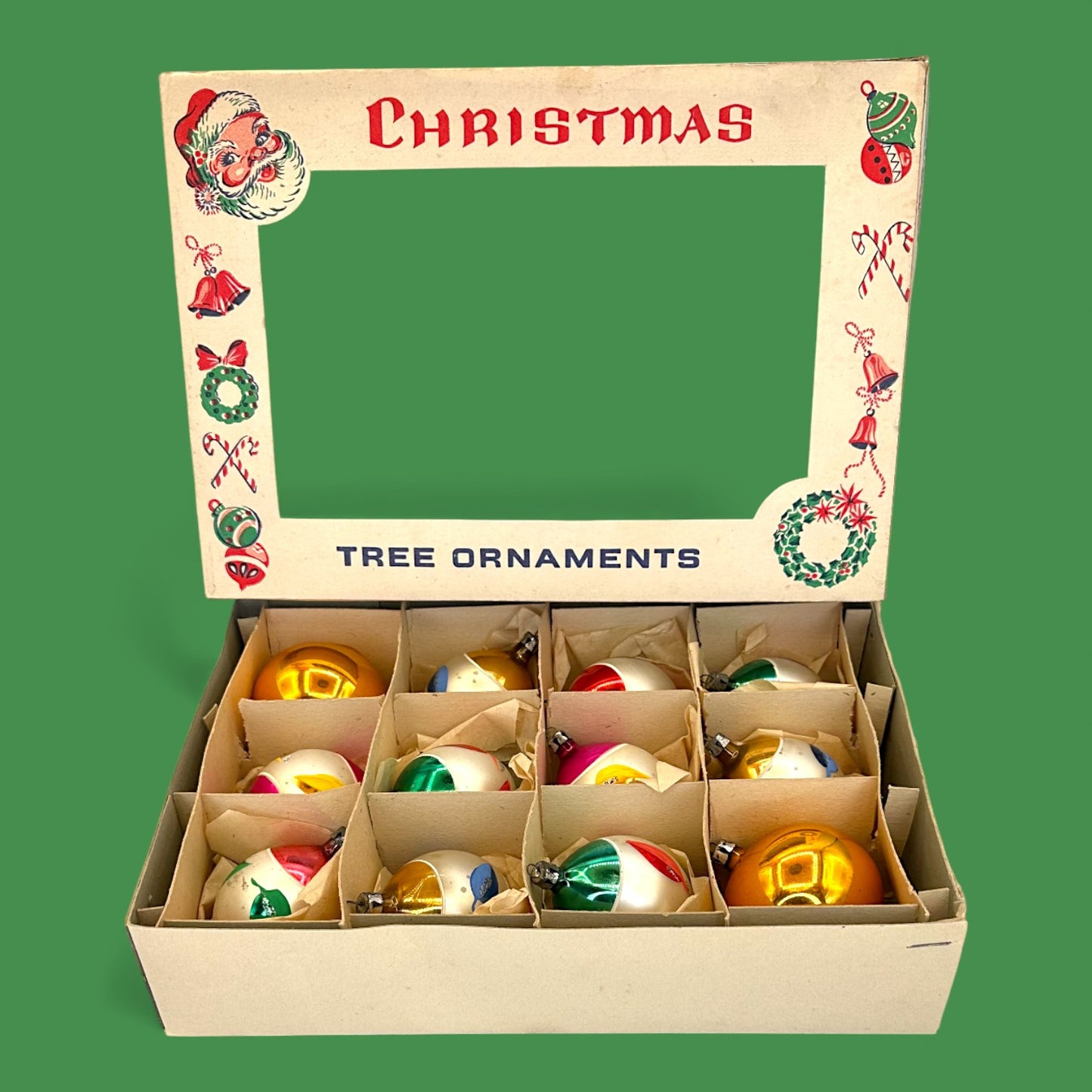 Vintage Mid-Century Christmas Ornaments, Box of 12 Shiny Brite Style - Mercury Glass