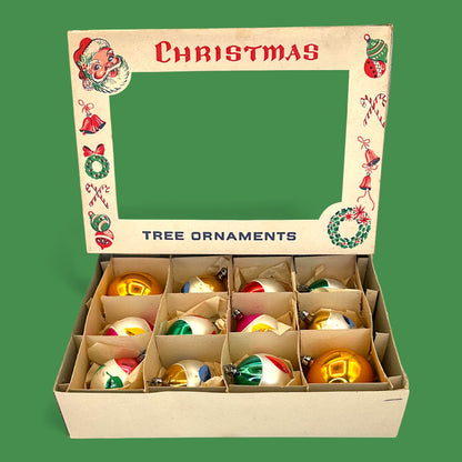 Vintage Mid-Century Christmas Ornaments, Box of 12 Shiny Brite Style - Mercury Glass