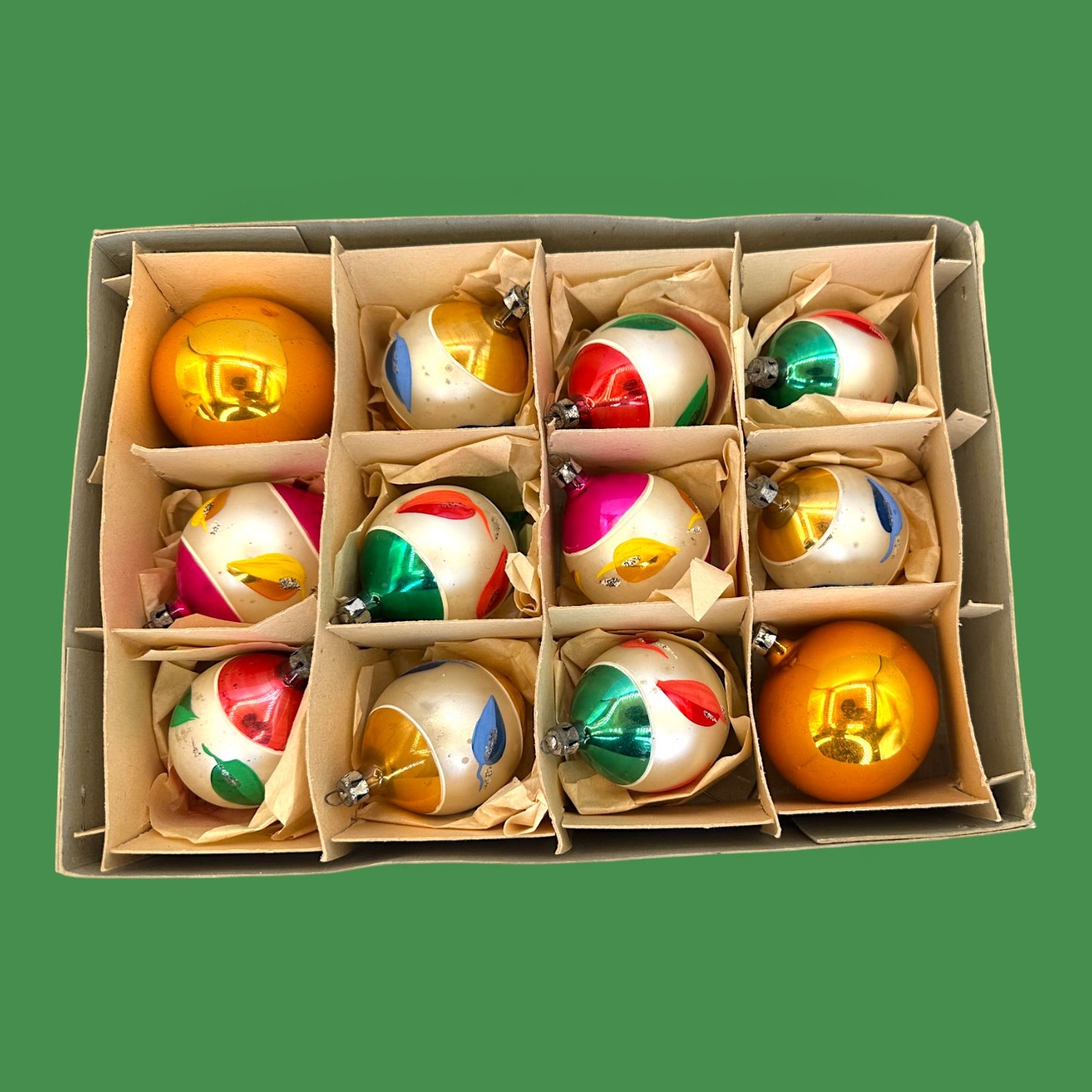 Vintage Mid-Century Christmas Ornaments, Box of 12 Shiny Brite Style - Mercury Glass