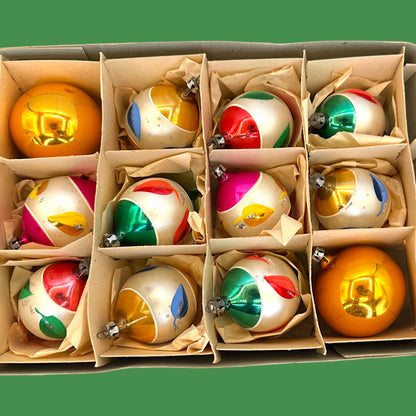 Vintage Mid-Century Christmas Ornaments, Box of 12 Shiny Brite Style - Mercury Glass