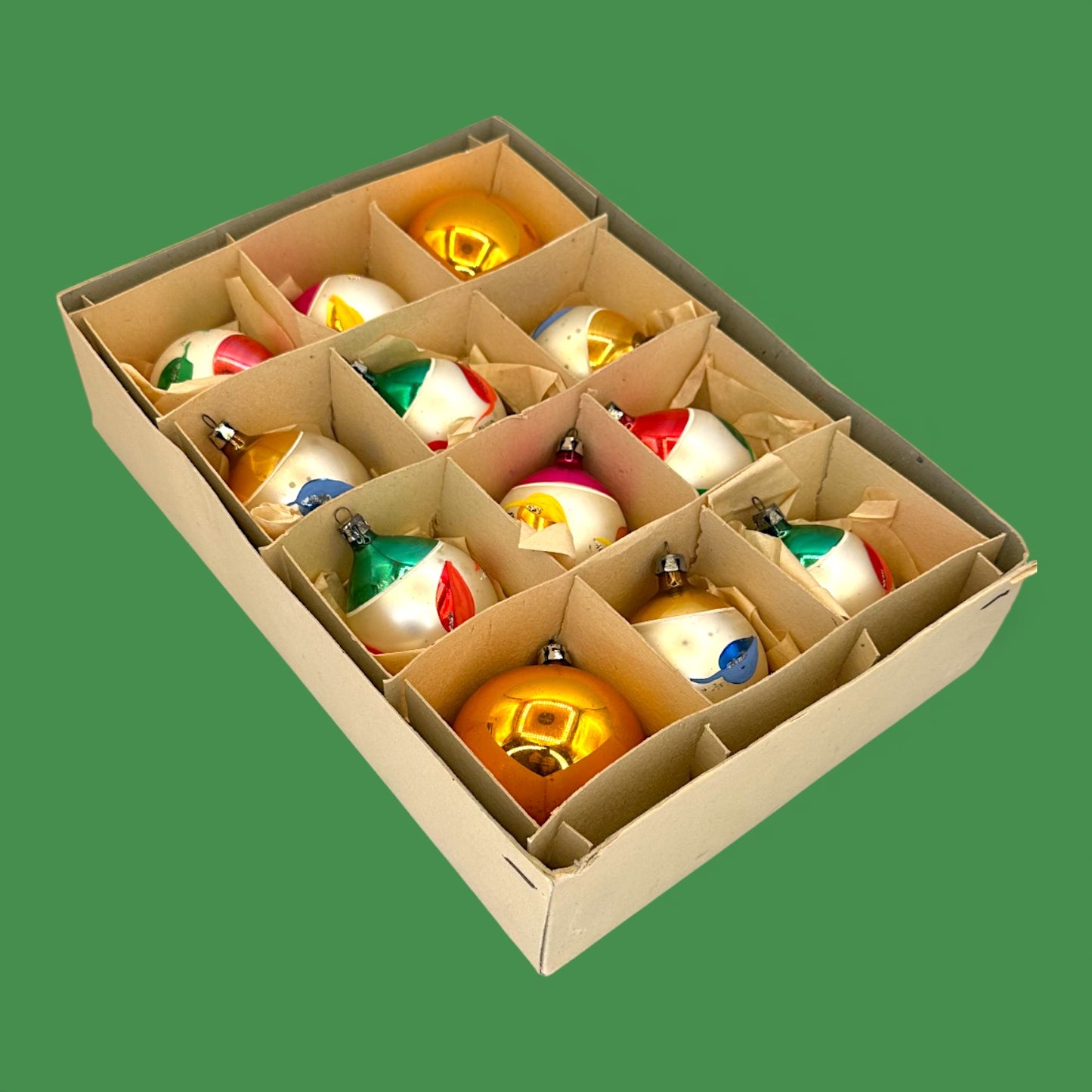 Vintage Mid-Century Christmas Ornaments, Box of 12 Shiny Brite Style - Mercury Glass