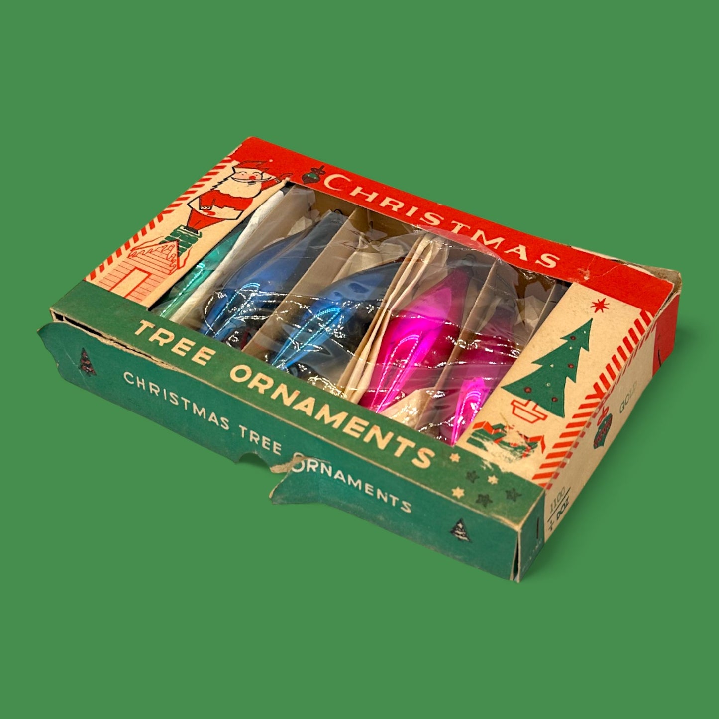 Retro Jewel-Tone Teardrop Christmas Ornaments in Original Box - Vintage Mercury Glass