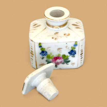 Antique French Porcelain Scent or Perfume Bottle Hand Painted With Stopper