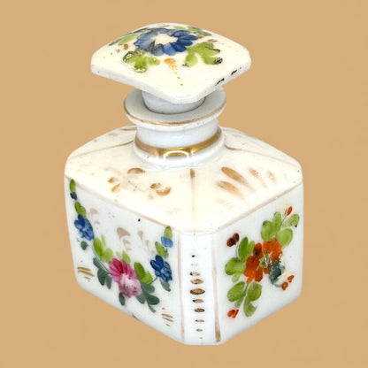 Antique French Porcelain Scent or Perfume Bottle Hand Painted With Stopper