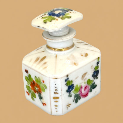 Antique French Porcelain Scent or Perfume Bottle Hand Painted With Stopper