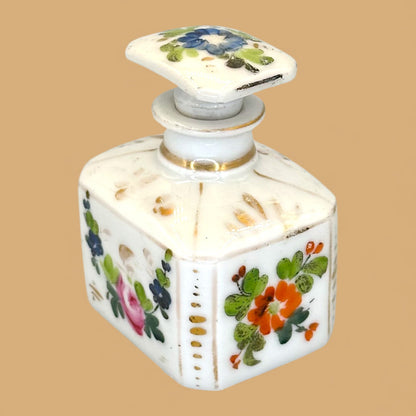Antique French Porcelain Scent or Perfume Bottle Hand Painted With Stopper