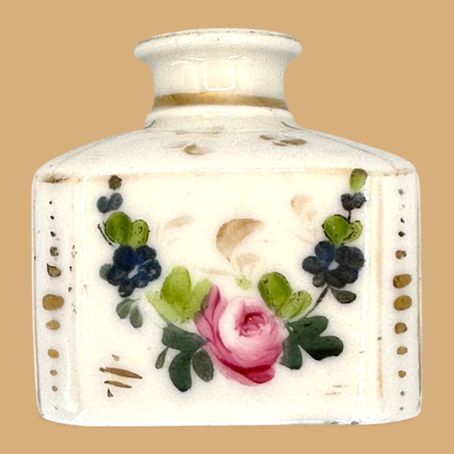 Antique French Porcelain Scent or Perfume Bottle Hand Painted With Stopper