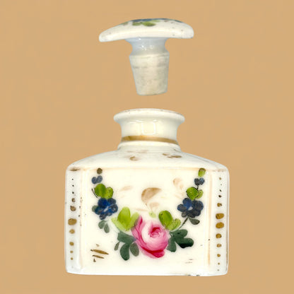 Antique French Porcelain Scent or Perfume Bottle Hand Painted With Stopper