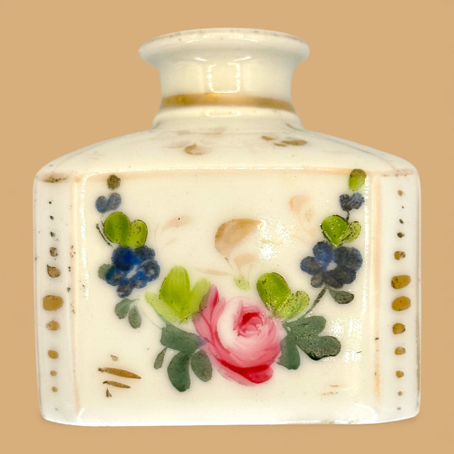 Antique French Porcelain Scent or Perfume Bottle Hand Painted With Stopper
