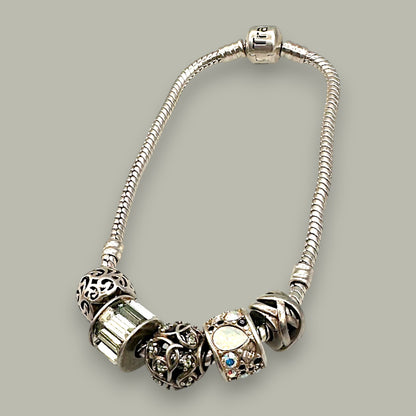 Vintage Sterling Silver Charm Bracelet with Designer Beads - Trail Beads