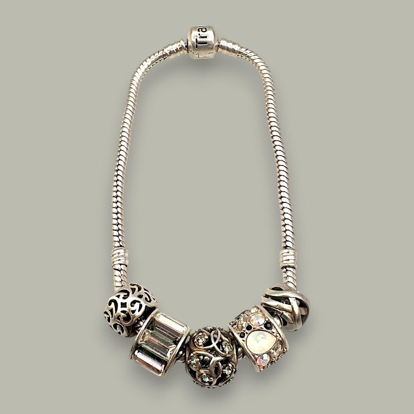 Vintage Sterling Silver Charm Bracelet with Designer Beads - Trail Beads