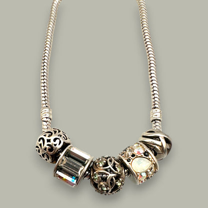 Vintage Sterling Silver Charm Bracelet with Designer Beads - Trail Beads