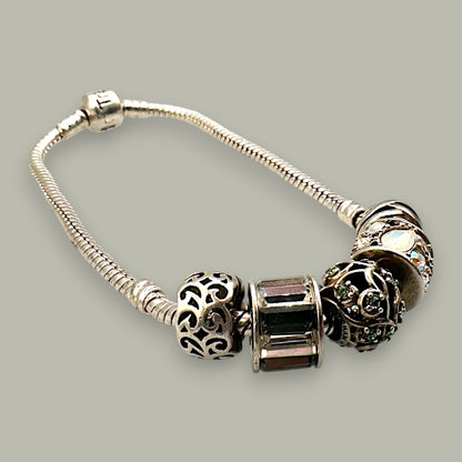 Vintage Sterling Silver Charm Bracelet with Designer Beads - Trail Beads