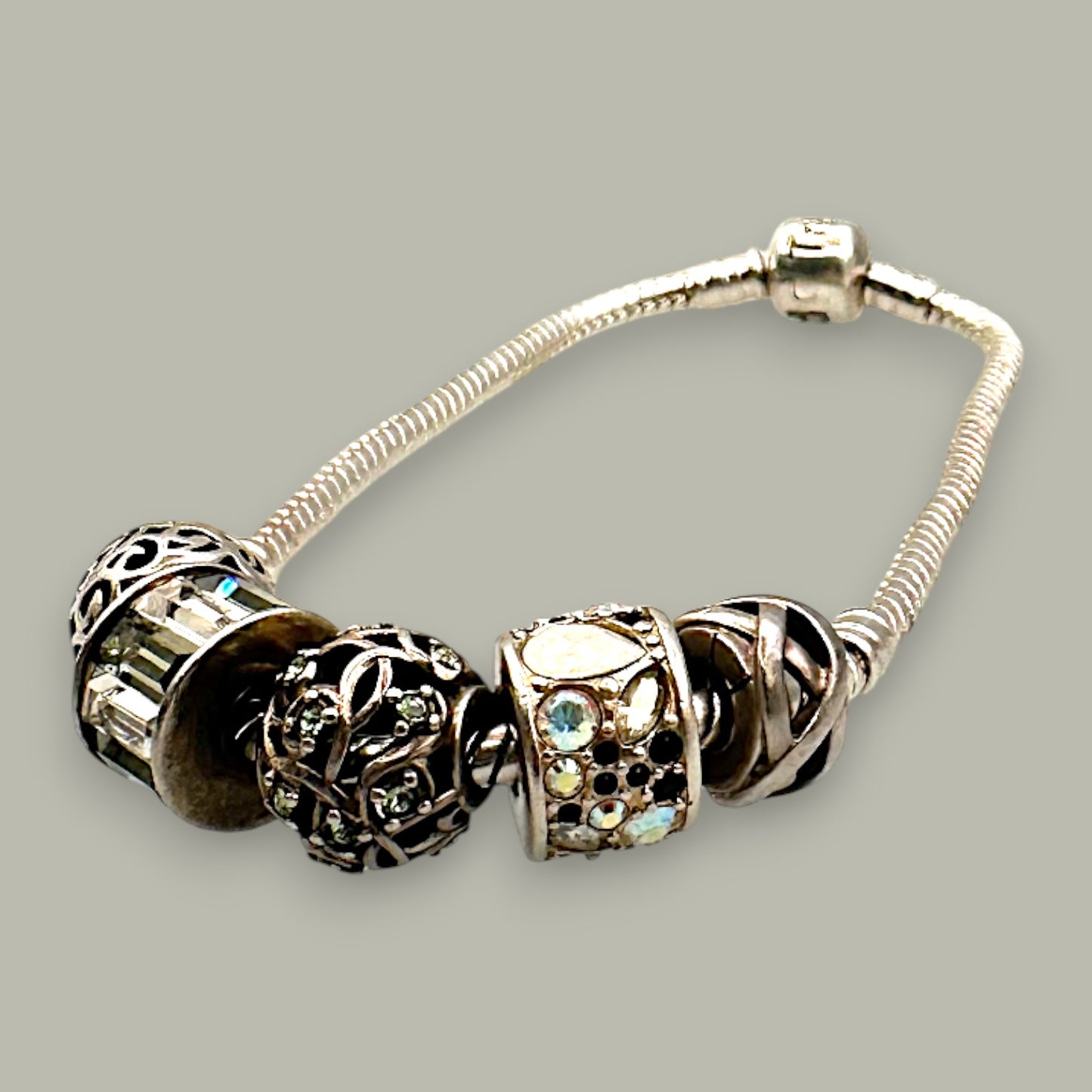 Vintage Sterling Silver Charm Bracelet with Designer Beads - Trail Beads