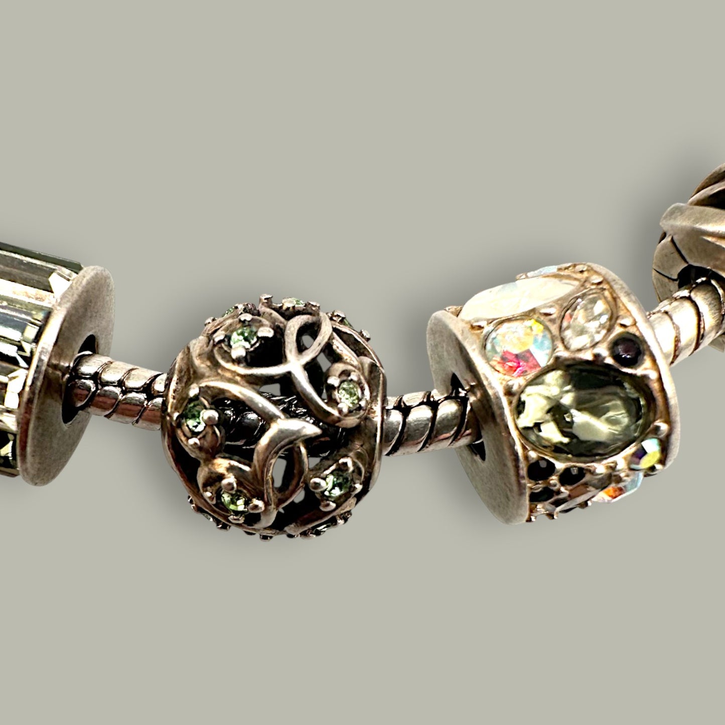 Vintage Sterling Silver Charm Bracelet with Designer Beads - Trail Beads