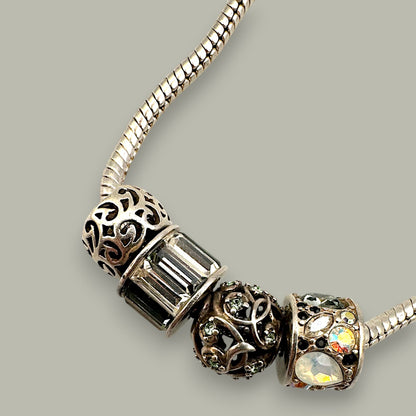 Vintage Sterling Silver Charm Bracelet with Designer Beads - Trail Beads