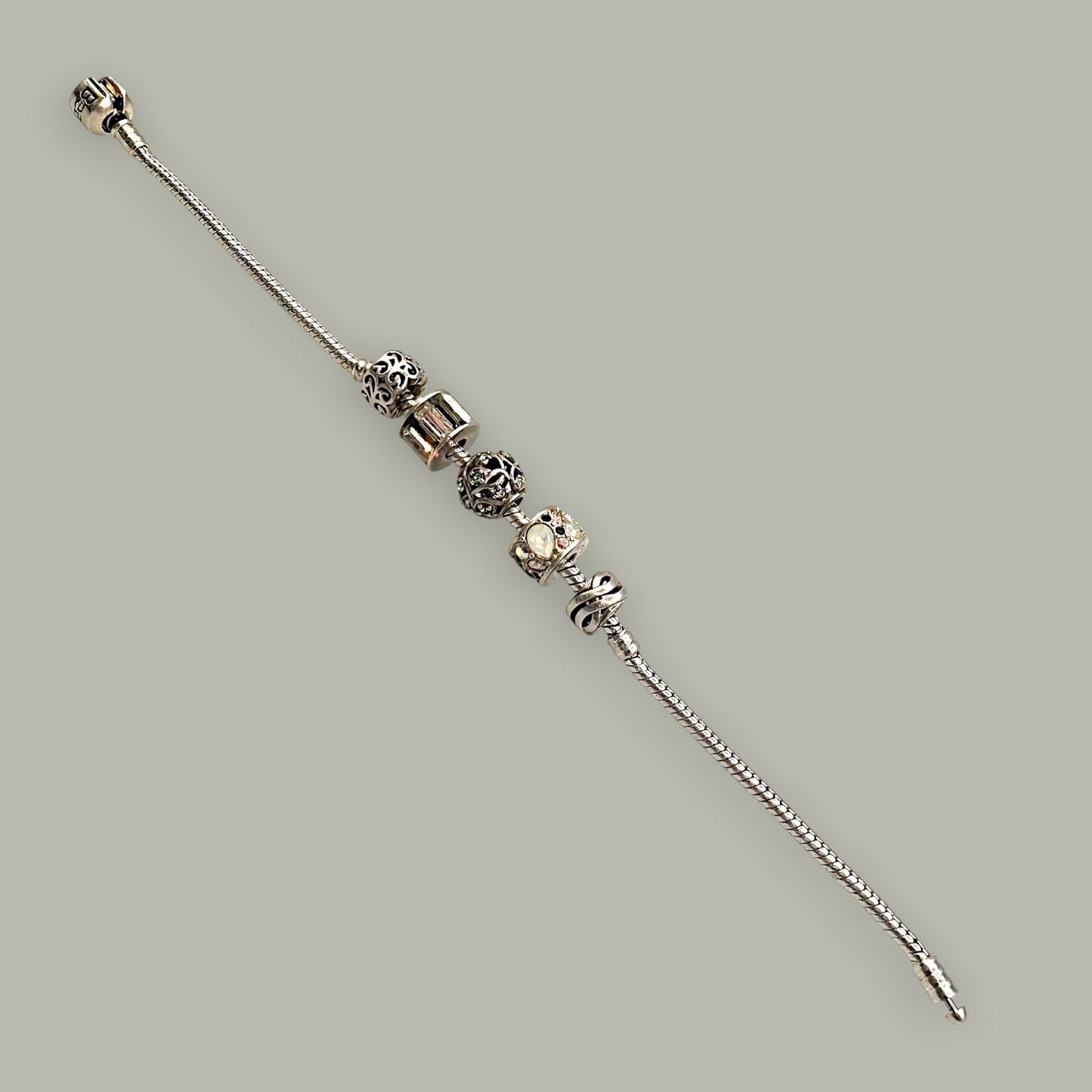 Vintage Sterling Silver Charm Bracelet with Designer Beads - Trail Beads