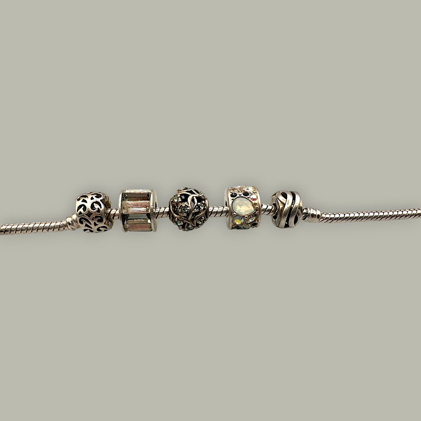 Vintage Sterling Silver Charm Bracelet with Designer Beads - Trail Beads
