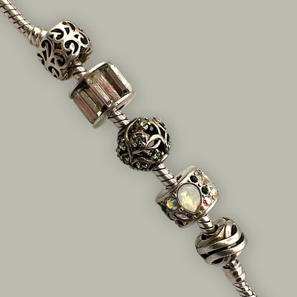 Vintage Sterling Silver Charm Bracelet with Designer Beads - Trail Beads