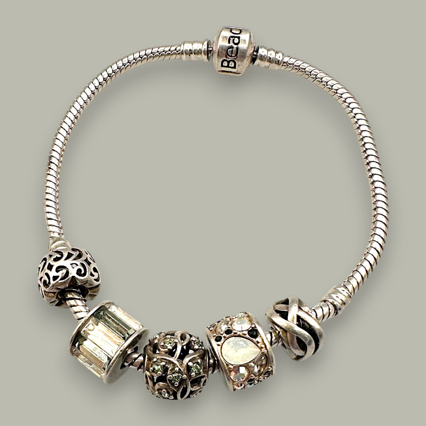 Vintage Sterling Silver Charm Bracelet with Designer Beads - Trail Beads
