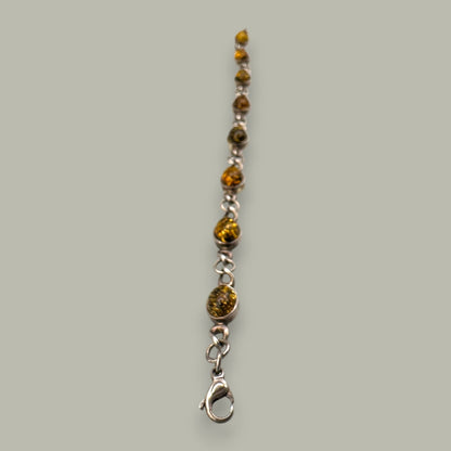 Vintage Sterling Silver & Amber Link Bracelet