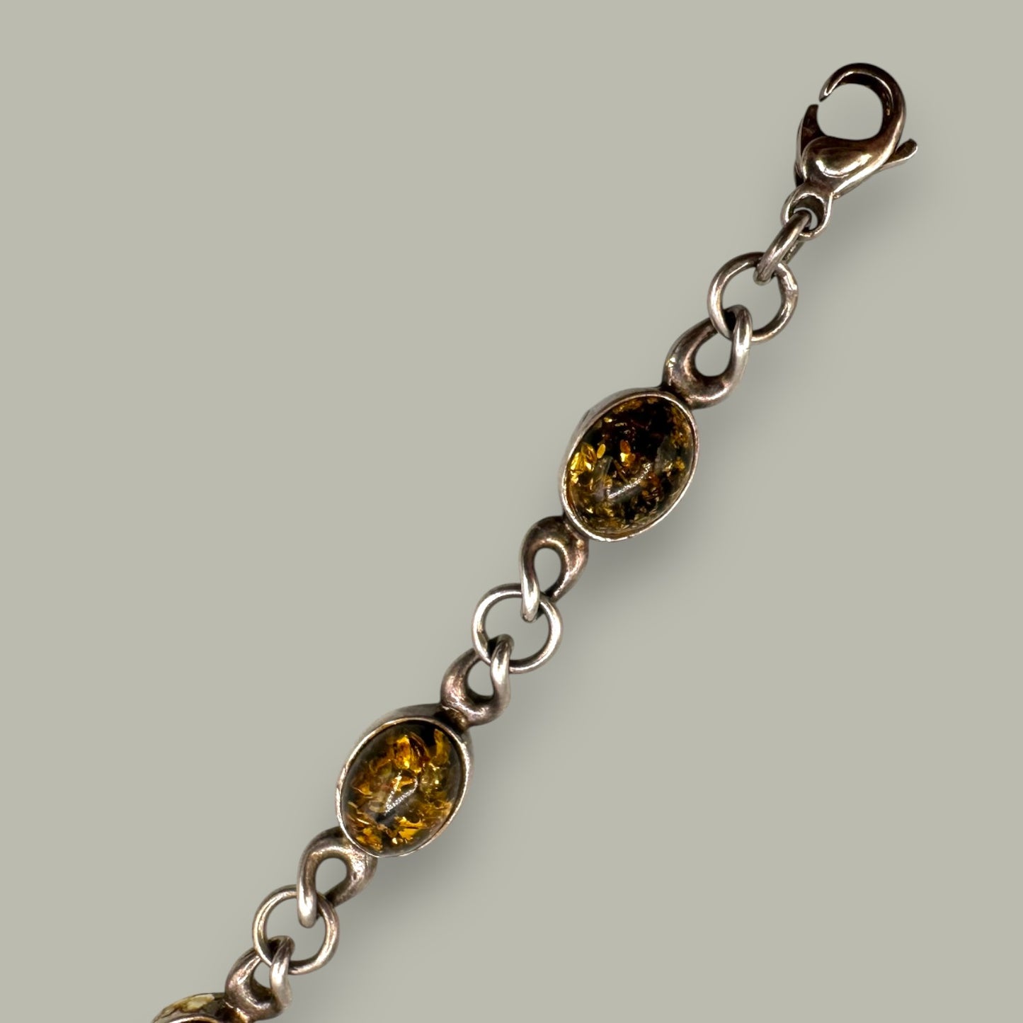 Vintage Sterling Silver & Amber Link Bracelet