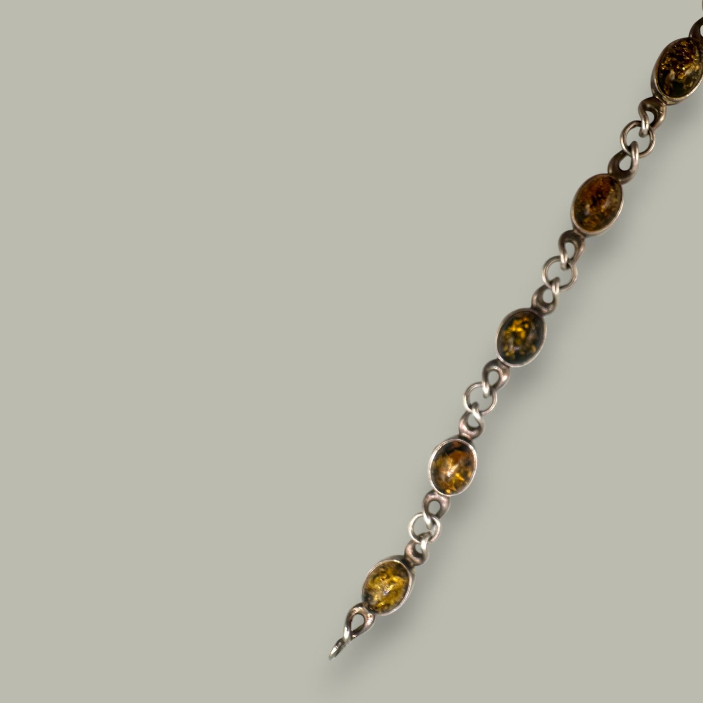 Vintage Sterling Silver & Amber Link Bracelet