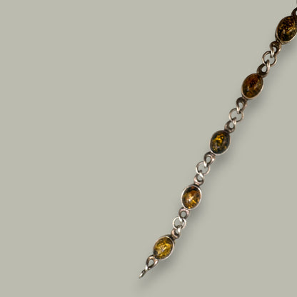 Vintage Sterling Silver & Amber Link Bracelet