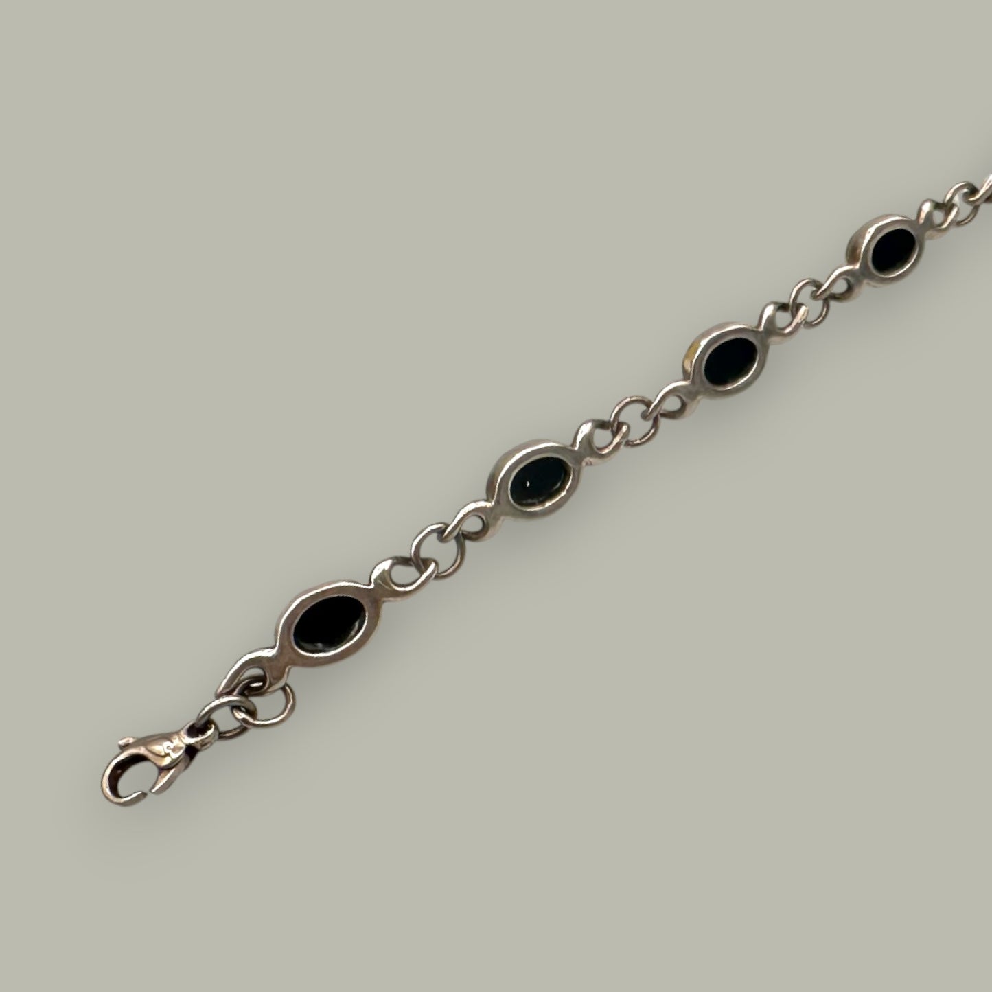 Vintage Sterling Silver & Amber Link Bracelet