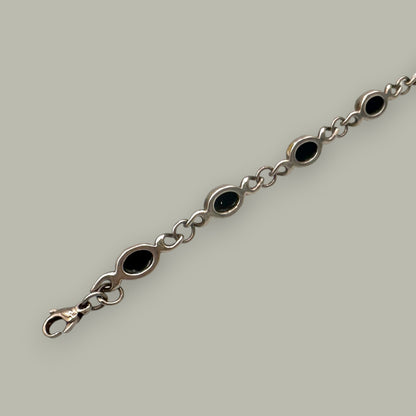 Vintage Sterling Silver & Amber Link Bracelet