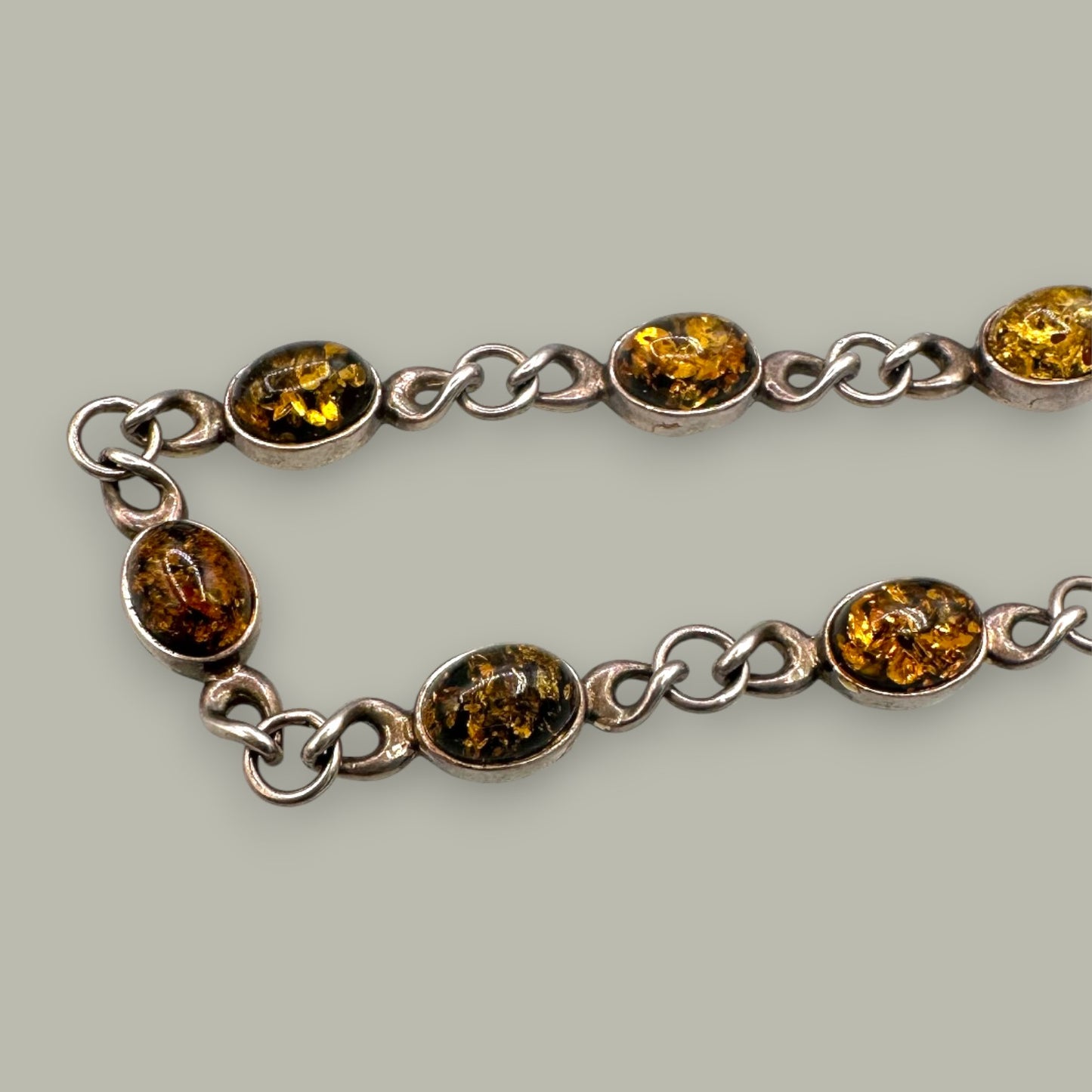 Vintage Sterling Silver & Amber Link Bracelet