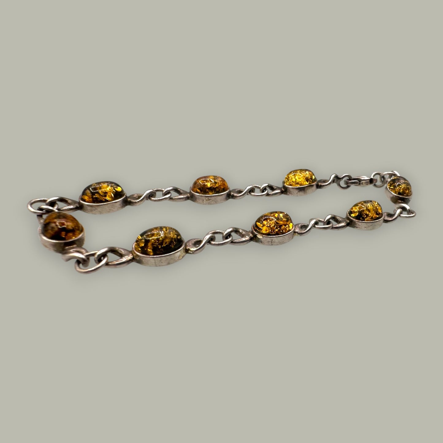 Vintage Sterling Silver & Amber Link Bracelet