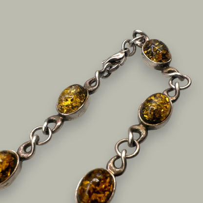 Vintage Sterling Silver & Amber Link Bracelet