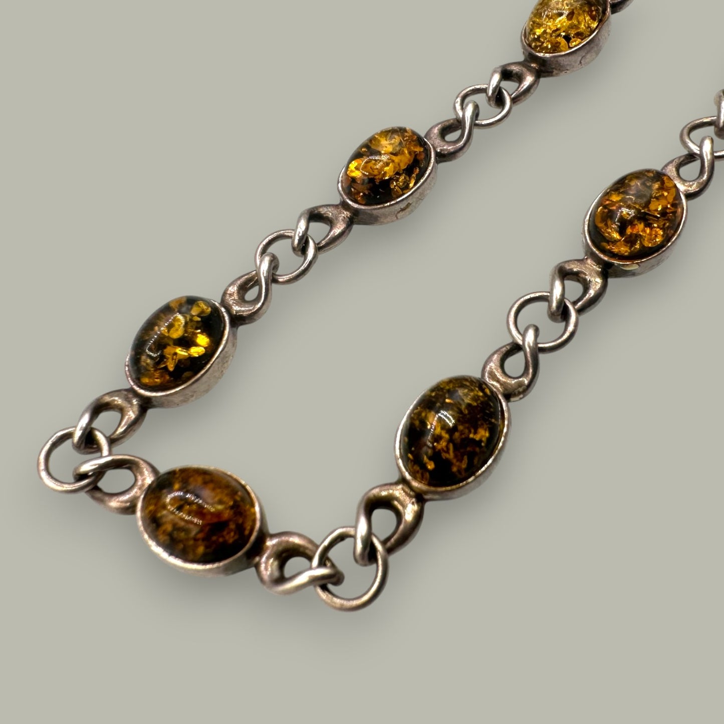 Vintage Sterling Silver & Amber Link Bracelet