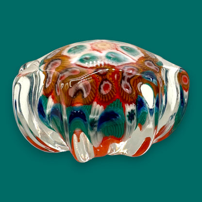 Vintage Murano Millefiori Star Paperweight - Green & Red Star