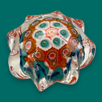 Vintage Murano Millefiori Star Paperweight - Green & Red Star