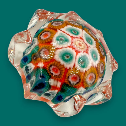 Vintage Murano Millefiori Star Paperweight - Green & Red Star