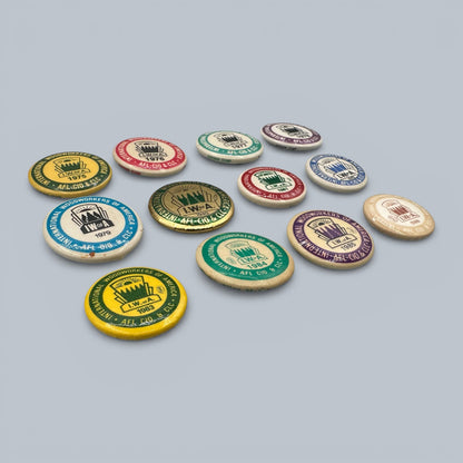 Vintage IWA of A Labour Union Pinback Buttons Collection 1975 - 1986