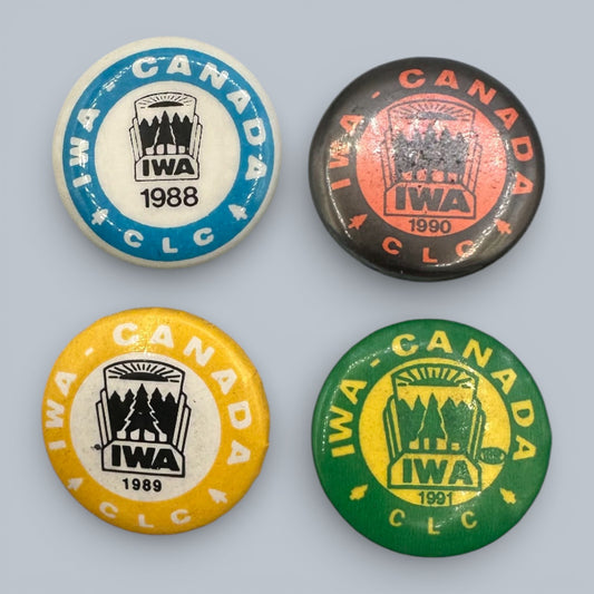 Vintage IWA Canada Labour Union Pinbacks (1988–1991)