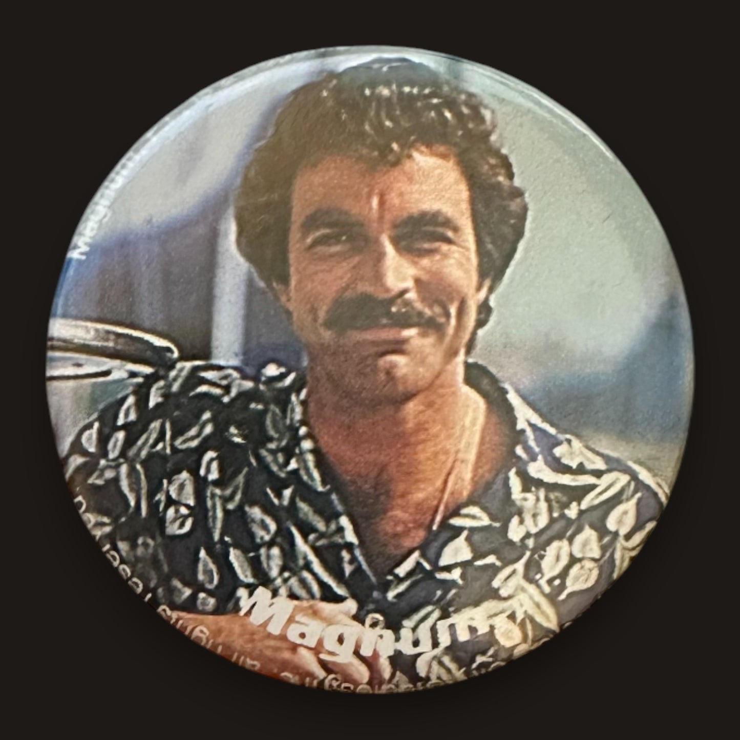 Vintage Magnum P.I. Tom Selleck Pinback Button (1980s TV Icon)