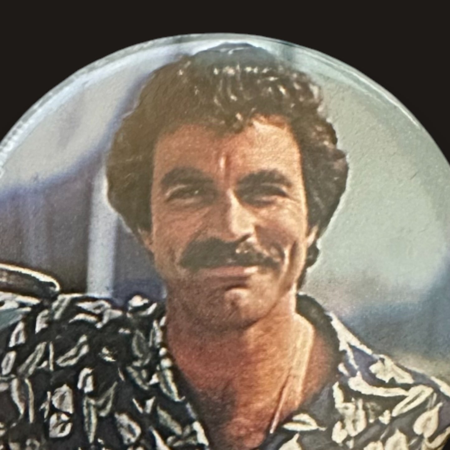 Vintage Magnum P.I. Tom Selleck Pinback Button (1980s TV Icon)