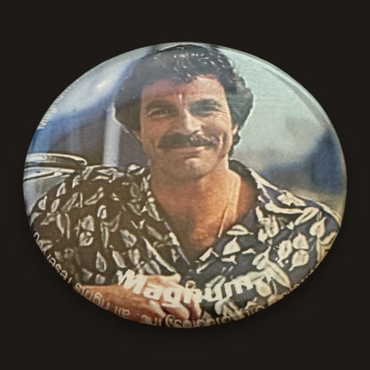 Vintage Magnum P.I. Tom Selleck Pinback Button (1980s TV Icon)