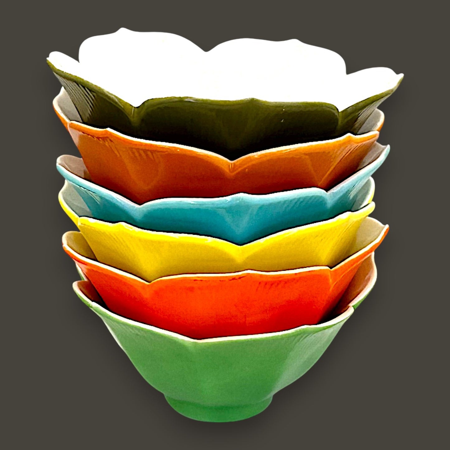 Vintage Japanese Lotus Rice Bowls Set of 6