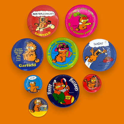 Vintage Garfield Cartoon Pinback Button Set of 9