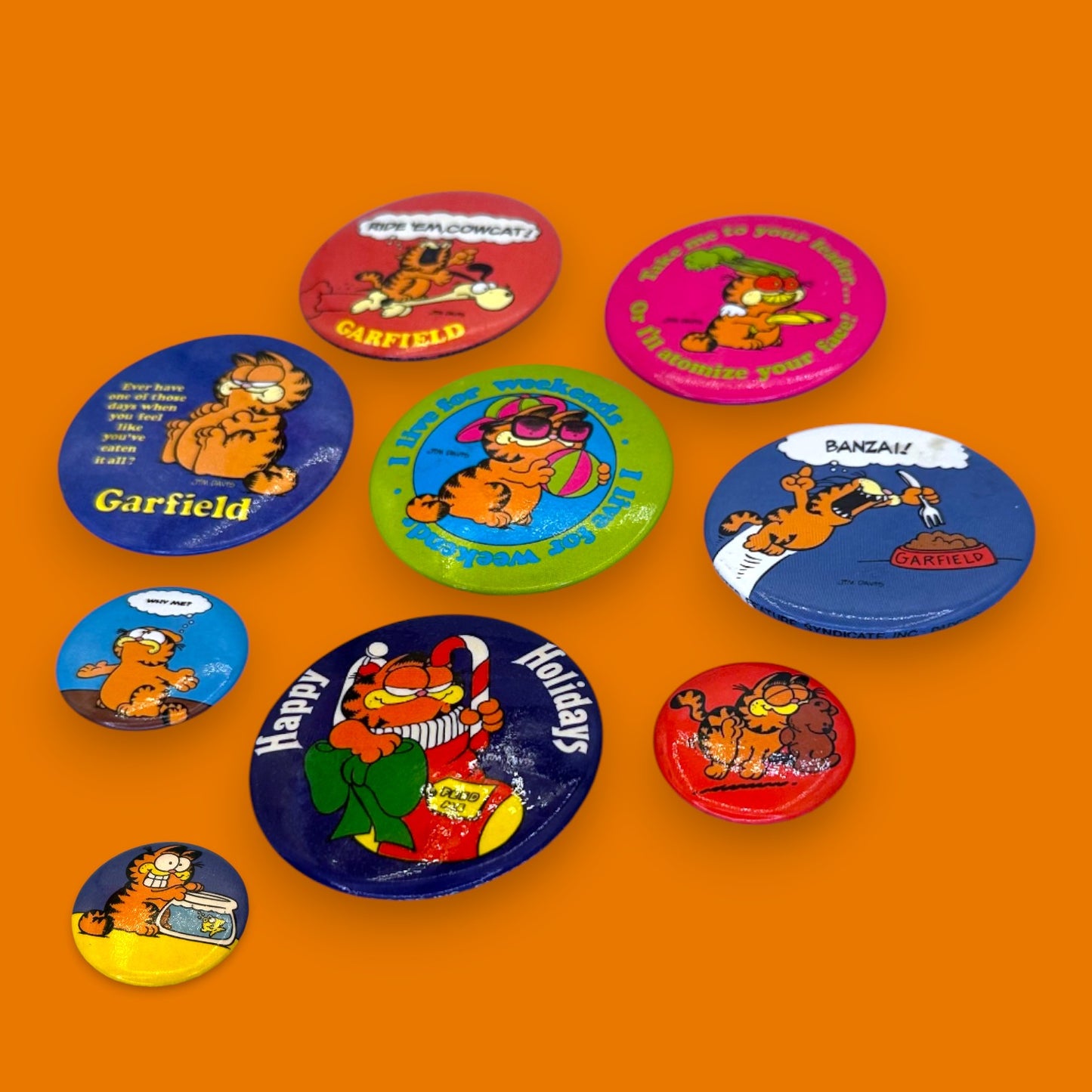 Vintage Garfield Cartoon Pinback Button Set of 9