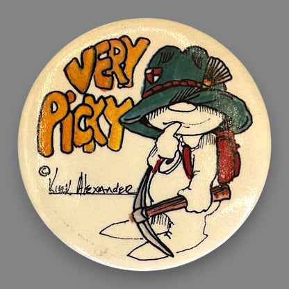 Vintage Kirk Alexander Cartoon Character Pinback Set of 6 - 1970's