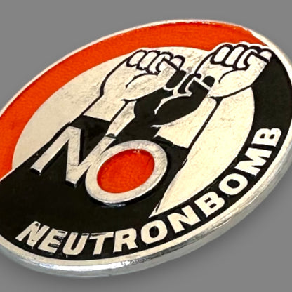 Vintage No Neutron Bomb Anti-War Aluminum Pinback Badge 1960's Anti-War