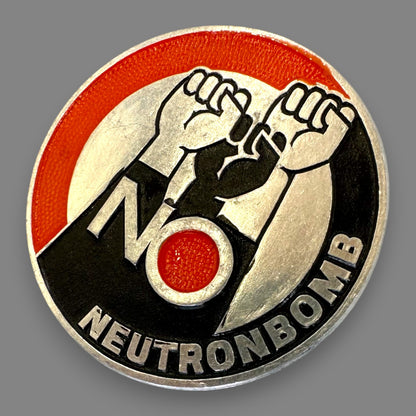 Vintage No Neutron Bomb Anti-War Aluminum Pinback Badge 1960's Anti-War